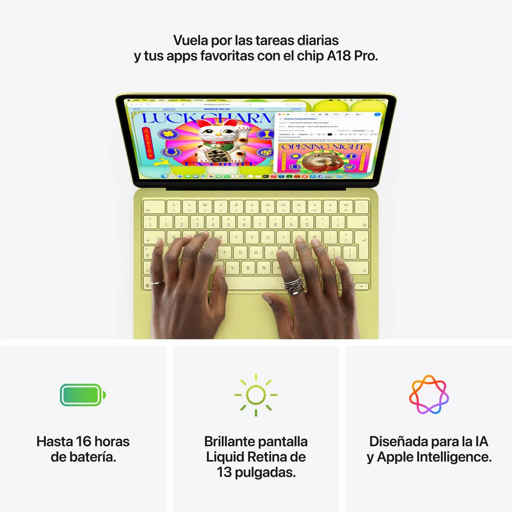 MacBook Neo de 13 pulgadas: Chip A18 Pro de Apple con CPU de 6 núcleos y GPU de 5 núcleos, Magic Keyboard, 256 GB SSD - Amarillo cítrico - Image 9
