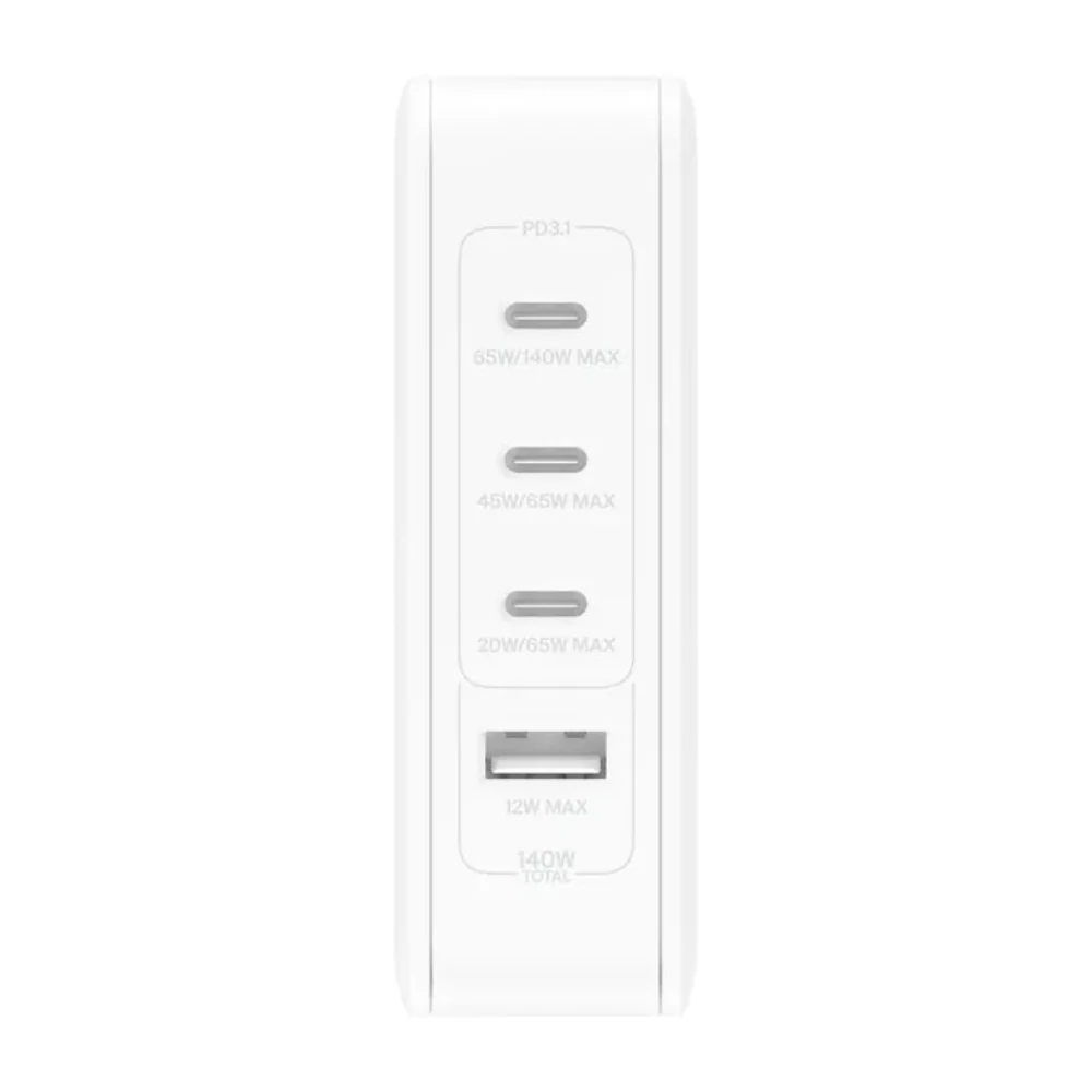 Cargador Belkin GaN de 4 Puertos (3 USB-C/1 USB-A) 140W - Blanco - Image 3