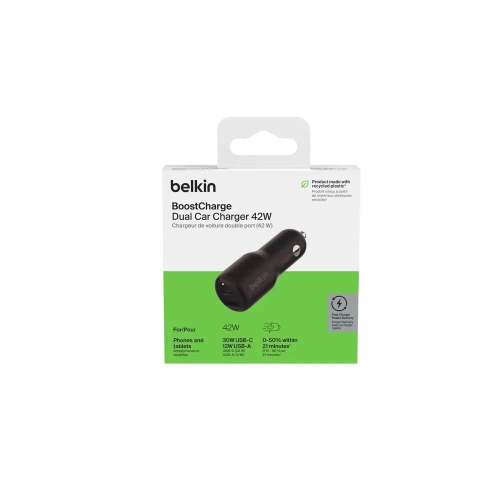 Cargador doble para carro Belkin 42W USB-C a USB-A - Negro - Image 4