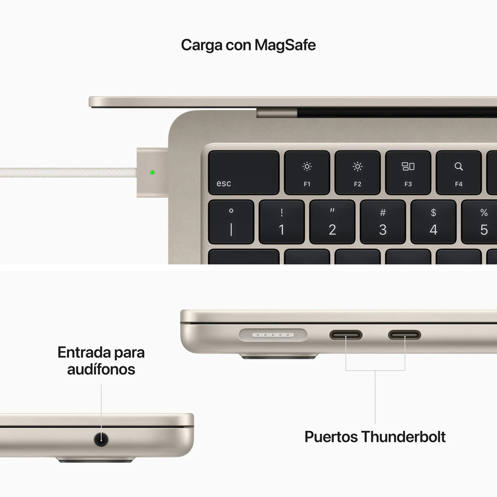 MacBook Air de 13 pulgadas: Chip M2 de Apple con CPU de ocho núcleos y GPU de ocho núcleos, 256 GB SSD - Blanco estrella - Image 7